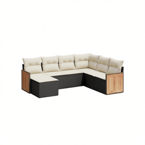 Conjunto de sofás modulares de ratán blanco crema para jardín, muebles de exterior en negro y crema, diseño contemporáneo, cojines de espuma de alta densidad - Product Image 1