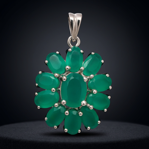 Wholesale Rhodium Plated Green Onyx Charm Pendant 925 Sterling Silver Women's Minimalist Oval Cluster Design Rhaya Jewels 6x8mm - Product Image 3