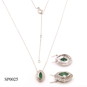 Pendentif émeraude (marquise) 14KY 0,35 CT, diamant blanc (rond) 0,10 CT avec chaîne en or jaune 14K - Product Image 2