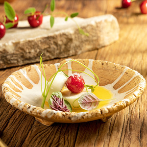 Ciotola in ceramica retrò fatta a mano stoviglie <span class=keywords><strong>da</strong></span> ristorante commerciale con glassa a flusso francese piatti piatti piatti grandi irregolari - Product Image 3