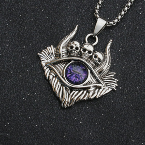 Collier unisexe en acier titane électroplaqué, motif œil du diable, chaîne longue en laine, style punk hip-hop, signe du zodiaque, luxe léger, artisanat métallique - Product Image 4