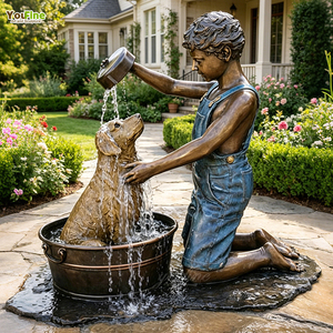 Estatua <span class=keywords><strong>de</strong></span> bronce fundido a tamaño real <span class=keywords><strong>de</strong></span> un niño bañando a un perro para decoración <span class=keywords><strong>de</strong></span> jardín exterior, escultura artística grande personalizada para patio. - Product Image 1