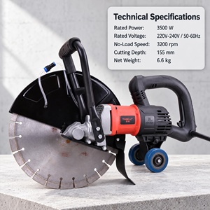 6832 Machine à rainurer et à découper le béton sans balais, robuste, 155 mm, 220 V, 3500 W - Product Image 2