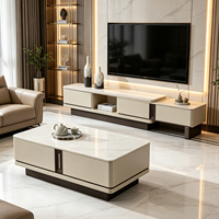 Ensemble de meuble TV et table basse en fibre de verre et pierre, design nordique simple et luxueux pour salon