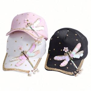 Casquette de baseball élégante à 5 panneaux, à visière courte, ornée de strass en faux cristal, vente en gros - Product Image 2