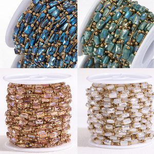 Cadena de Acero Inoxidable con Cuentas de Cristal Rectangulares Facetadas de Color AB de 1M, Cadena con Separadores Dorados para Hacer Joyería, Collares y Pulseras - Product Image 1