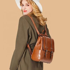 Natural Cowhide Brown Leather <b>School</b> <b>Backpack</b> for Students Brown Leather - Product Image 4