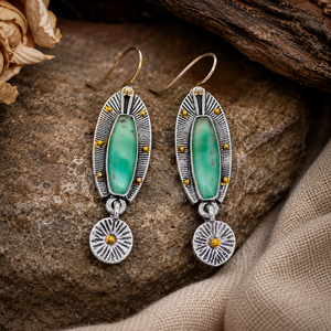 Pendientes Colgantes con Diseño de Bloques de Color y Patrón de Mármol Vintage, con Acento de Piedra Verde, Joyería Geométrica para Mujer - Product Image 2