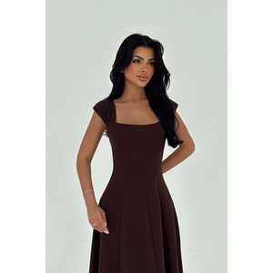 Robe de soirée romantique marron, style bal, col haut, bretelles fines, coupe trapèze, motif brillant, simple et élégante, tailles XS à XL disponibles - Product Image 2