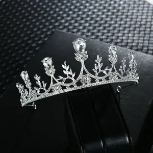 QS mahkota mempelai perempuan, aksesori rambut pernikahan mahkota Barok penuh berlian Aloi multi gaya