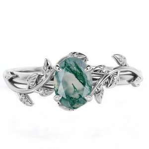 Hot Sale Fine Jewelry 925 Sterling Silver Leaf Oval Cut <strong>Moss</strong> <strong>Agate</strong> <strong>Ring</strong> for Women - Product Image 2