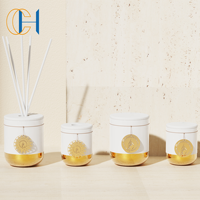 C & H Conception Personnalisée Advanced Luxury Gold Label Céramique Reed Diffuseur Bouteille Bougie Pot Avec Couvercle
