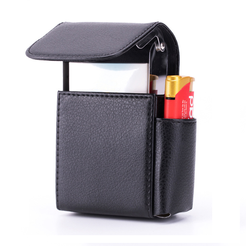 PU Leather Cigarette Box Case with Pouch Lighter Holder Cigarette Case Wallet Design for Men and Women Unisex