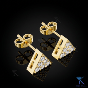 Lab Grown Diamond Geometric Triangle Stud <b>Earrings</b> 6 Stone Cluster 14K 18K <b>Solid</b> Gold Fine Women Jewelry Bridal Anniversary Gif - Product Image 4