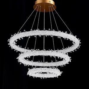 Wholesale decorative round rings luxury modern nature crystal kitchen island K9 crystal pendant chandelier pendent light