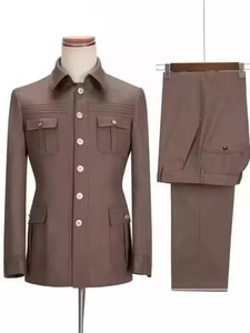 Ensemble de costumes pour hommes tendance XS-5XL, style tunique chinoise, pour mariage à la plage, coupe ajustée, blazer et pantalon, 2 pièces, <span class=keywords><strong>veste</strong></span> formelle à manches courtes, <span class=keywords><strong>smoking</strong></span> - Product Image 3