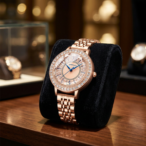 Montre à quartz CRRJU 5001 de luxe pour femme, en acier inoxydable, résistante à l'eau 3 ATM, cadran à aiguilles avec diamants, mouvement japonais - Product Image 3