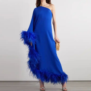 Abbigliamento personalizzato produzione di lusso abito <span class=keywords><strong>da</strong></span> <span class=keywords><strong>sera</strong></span> monospalla elegante abito <span class=keywords><strong>taglie</strong></span> forti per festa abito <span class=keywords><strong>da</strong></span> <span class=keywords><strong>sera</strong></span> con piuma di struzzo - Product Image 2