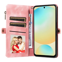 Dompet Kulit PU untuk Samsung S24 FE, 9 Slot Kartu + Kantong Koin Ber-resleting, Penyangga, Pemblokir RFID, 360 °   Perlindungan