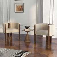 Fauteuil Minimaliste Créatif en Tissu et Cuir avec Structure en Bois Massif, Chaise de Réception, Chaise de Chambre, Chaise de Coiffeuse