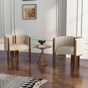 Poltrona Minimalista Creativa <span class=keywords><strong>in</strong></span> Tessuto e Pelle con Struttura <span class=keywords><strong>in</strong></span> <span class=keywords><strong>Legno</strong></span> <span class=keywords><strong>Massello</strong></span>, Sedia da Ricevimento, Sedia per Camera da Letto e Spogliatoio - Product Image 5