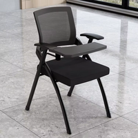 Chaise de formation en maille avec structure en acier, pliable, empilable, accoudoir rotatif, tablette d'écriture intégrée, pour bureau moderne