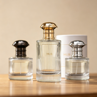 Flacon pulvérisateur en verre cylindrique à col serti avec ligne verticale, 30ml, 50ml, 100ml, stock usine, vente en gros, sérigraphie personnalisée