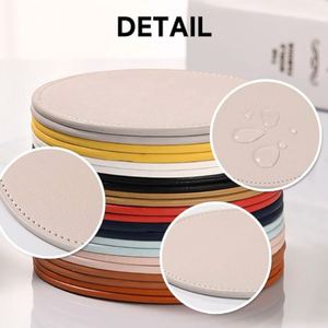 10cm Round PU Leather <b>Coaster</b> <b>Drink</b> <b>Coaster</b> Coffee Cup Mat Pad Multicolor Thick <b>Coasters</b> Table Mat - Product Image 2