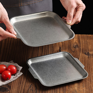 Retro Stainless Steel Square Plate Multiple Sizes Durable For Restaurant Use - Product Image 4