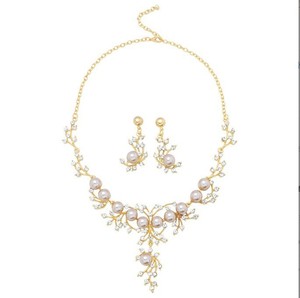 Juego de joyería de imitación de perlas y diamantes de alta gama para cumpleaños, novia, boda, collar y aretes, dos piezas, venta directa de fábrica - Product Image 5