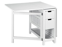 Meubles de salle à manger en vente directe d'usine table en bois pliante blanche avec 2 tiroirs et étagère de rangement inférieure