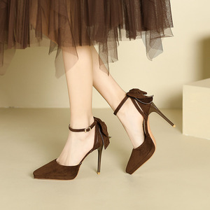 Elegantes Sandalias de Tacón Alto con Punta en Pico y Lazo Calado para <span class=keywords><strong>Mujer</strong></span>, Nuevas Sandalias de Plataforma Impermeables con Tacón Delgado y Punta en Pico, Moda 2024 - Product Image 1