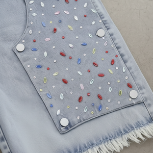 Pantaloncini <span class=keywords><strong>Cargo</strong></span> Y2K da Uomo in Denim con Doppia Vita, Orlo Grezzo, Diamanti e Strass, Vestibilità Larga, Personalizzati dal Produttore - Product Image 4