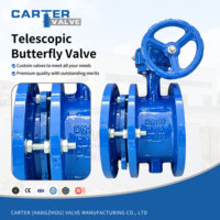 Válvula de Mariposa Telescópica de Expansión de Hierro Dúctil QT450 con Brida RF, Engranaje Helicoidal, Sello Blando EPDM, para Aguas Residuales DIN PN16