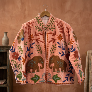 Handmade Vintage Kantha <b>Velvet</b> <b>Jacket</b> Women Floral Embroidered Elephant Design Winter Short Coat Bohemian Ethnic Outerwear - Product Image 5