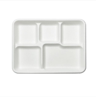 Plateau rectangulaire jetable en bagasse de canne à sucre biodégradable robuste à 5 compartiments pour la restauration rapide et les fêtes - Vente en gros