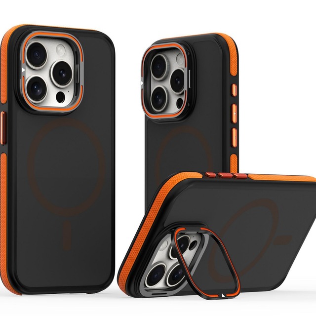 Wholesale New Matte Skin Two-tone Magnetic TPU Acrylic Lens Holder Phone Case for 17 16 15 14 13 Pro Max Anti-drop