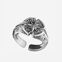 Bague ajustable pour homme en alliage, motif étoile du Nord vintage bicolore à huit branches, style motard, punk, gothique, gravée, bijou de doigt