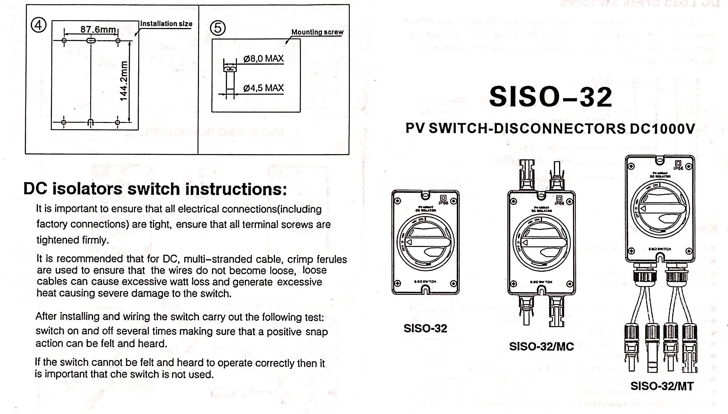 DC 500V 1000V 1200V solar waterproof 3 phase 32a 63a mini power isolator switch Isolator Switch