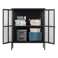 Armoire de rangement multifonctionnelle en acier pour salon buffet design porte vitrée bibliothèque vitrine Noir