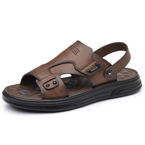 รองเท้าแตะหนังผู้ชายแบบสวมสองทาง พื้นนุ่ม ส้นแบน กันลื่น รองเท้าชายหาด สไตล์ฤดูร้อน พื้นยาง - Product Image 5