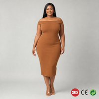 Robe moulante personnalisée grande taille pour femme, épaules dénudées, couleur caramel érable, longueur midi, du CA 14 au 28, OEM