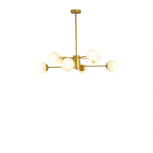 Lustre moderne en fer doré à 8 lumières avec abat-jour en verre blanc de 35 pouces pour salle à manger - Product Image 1