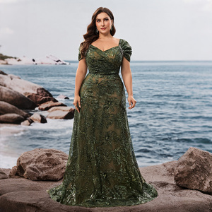 <span class=keywords><strong>Robe</strong></span> de soirée grande taille vert foncé à fleurs et sequins en tulle, manches courtes bouffantes, décolleté cœur, coupe trapèze, <span class=keywords><strong>robe</strong></span> de <span class=keywords><strong>gala</strong></span> longue pour femme - Product Image 3