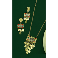 El conjunto de colgantes de Joyería Árabe chapados en oro incluye pendientes, collar, cadena para mujer, colgantes de moda de Dubái indio elegante