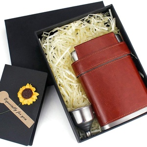 Personalized Leather Wine Flask Sleeve Travel Waterproof Cowhide Whisky Hip Flask <b>Set</b> Cover Custom Logo Camping Wine Case Sleeve - Product Image 1