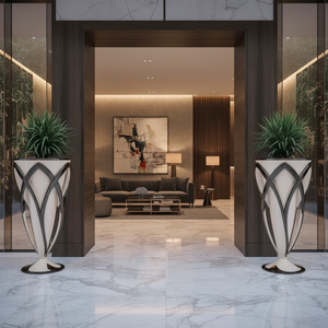 Ensembles de pots de fleurs <span class=keywords><strong>en</strong></span> fibre de verre personnalisés <span class=keywords><strong>en</strong></span> forme de losange, bacs de plantation <span class=keywords><strong>en</strong></span> gros pour centres commerciaux, grandes jardinières - Product Image 5