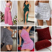 100% Polyester femmes Camisoles robe élégante brodée fleurs-paillettes velours tissu pour filles Champagne 5mm paillettes