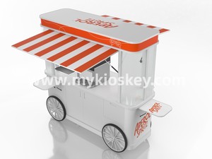Chariot à café portable personnalisé en MDF pour l'extérieur, 4 roues, kiosque de restauration rapide, stand de crème glacée, bleu et blanc, <span class=keywords><strong>Myidea</strong></span> - Product Image 2