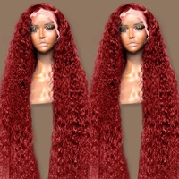 Perruques de cheveux humains bouclés ondulés profonds bordeaux 99J avec dentelle frontale 13x4 transparente HD